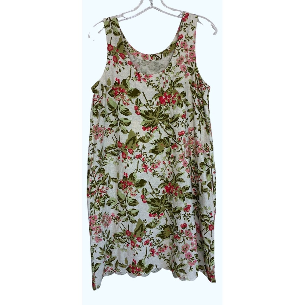 Laura Ashley Linen Blend Floral Shift Dress Scalloped Hem Pink Green M - Picture 1 of 13